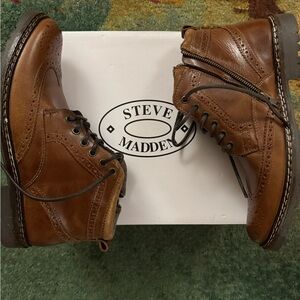 Steve Madden Men's Tan Leather Lace-Up Boots